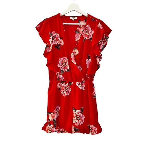 Umgee Red Floral Surplice Ruffle Romper size Small - Picture 3 of 10